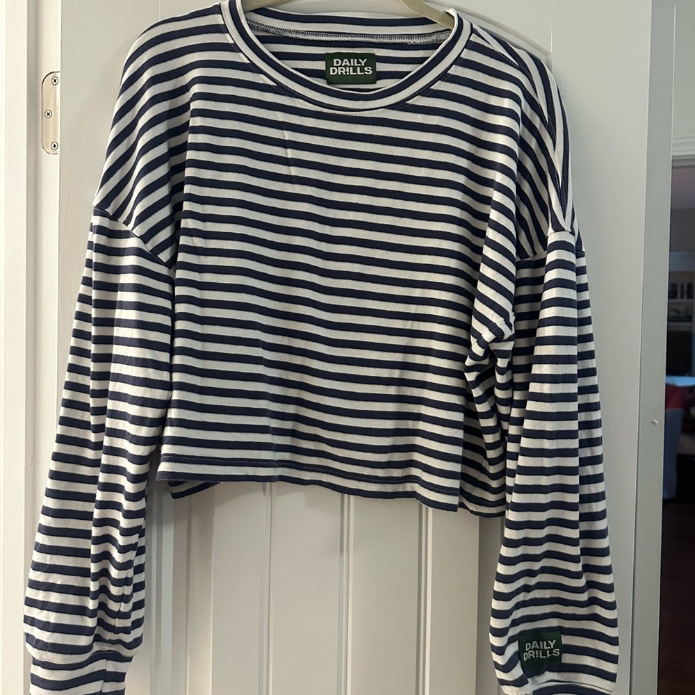Daily Drills Navy and White Striped Top size S/M